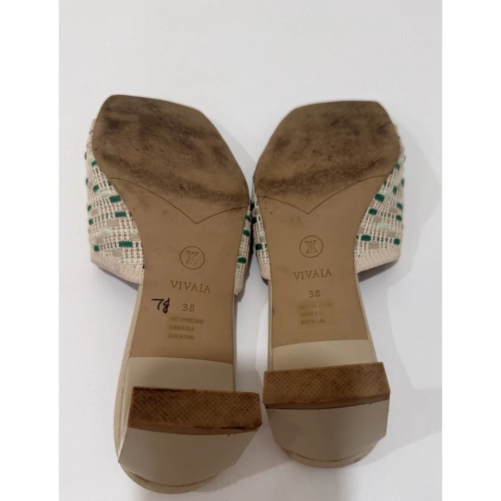 Vivaia Juliet Pro Sandals Beige/Green Square Toe Block Heel Womens EU‎ 38 US 7